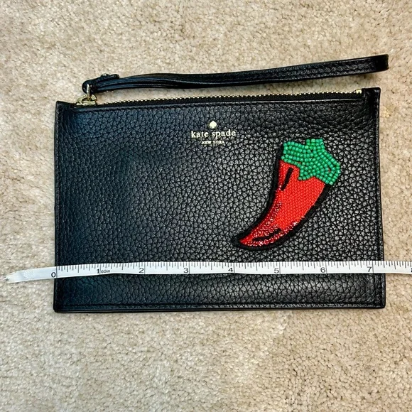 Kate Spade On Purpose Small Leather Zipped Wristlet - Embroidered Chili Pepper - Picture 13 of 16